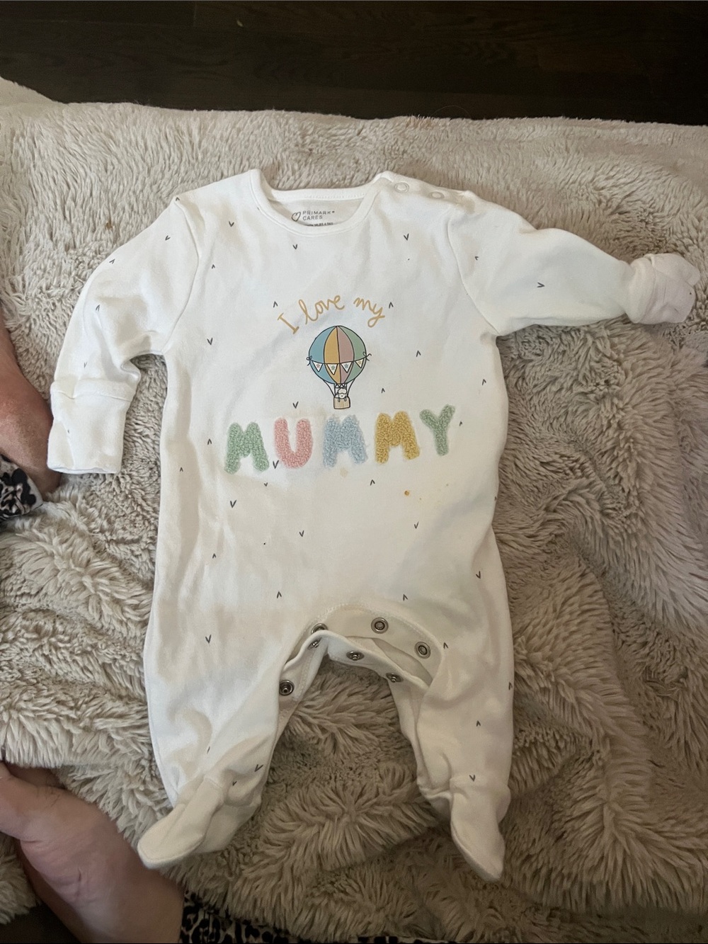 Primark White Baby Footie with Pastel 'I Love My Mummy' Print